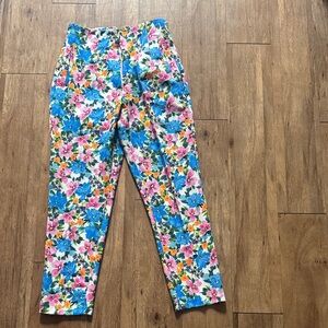 Zara Floral Print High Waist Pants - Blue and Pink.
